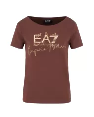 T-shirt donna marrone in cotone con stampa dorata 6DTT19 TJQCZ| EA7