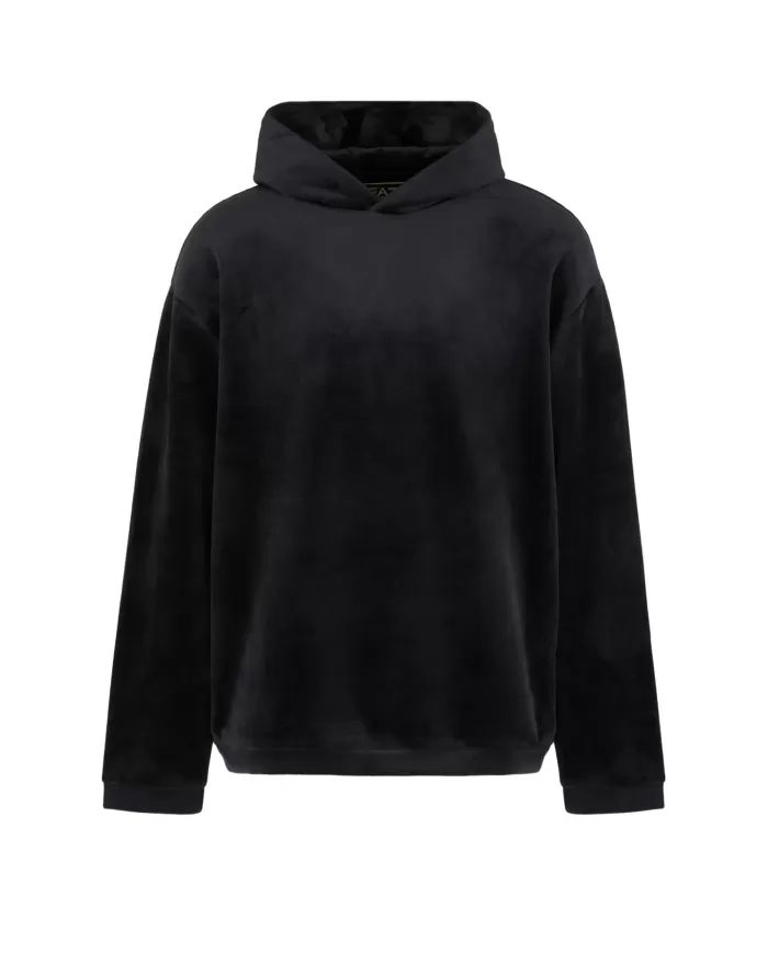 Felpa oversize nera uomo in tinta unita con cappuccio EA7