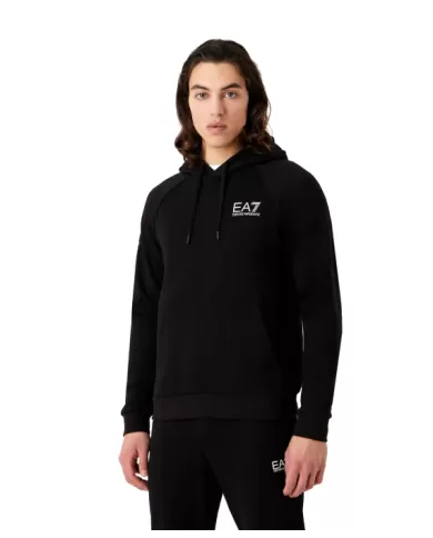 Felpa uomo nera in cotone oversize con cappuccio 8NPM08 PJ07Z | EA7 Felpa uomo nera in cotone oversize con cappuccio 8NPM08 PJ07Z | EA7
