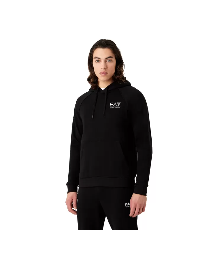 Felpa uomo nera in cotone oversize con cappuccio 8NPM08 PJ07Z | EA7