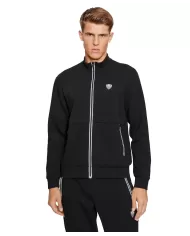 Felpa uomo nera con zip colletto alzato e logo patch 8NPM19 PJ4EZ| EA7