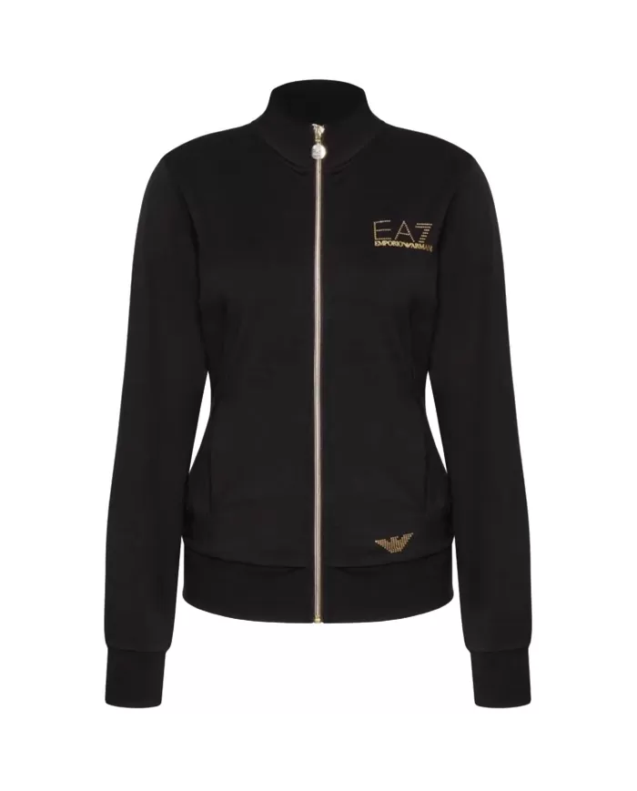 Felpa donna nera con zip dettagli logati a strass 8NTM43 TJ9RZ | EA7 Felpa donna nera con zip dettagli logati a strass 8NTM43 TJ9RZ | EA7