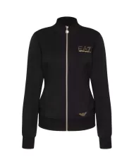 Felpa donna nera con zip dettagli logati a strass 8NTM43 TJ9RZ | EA7