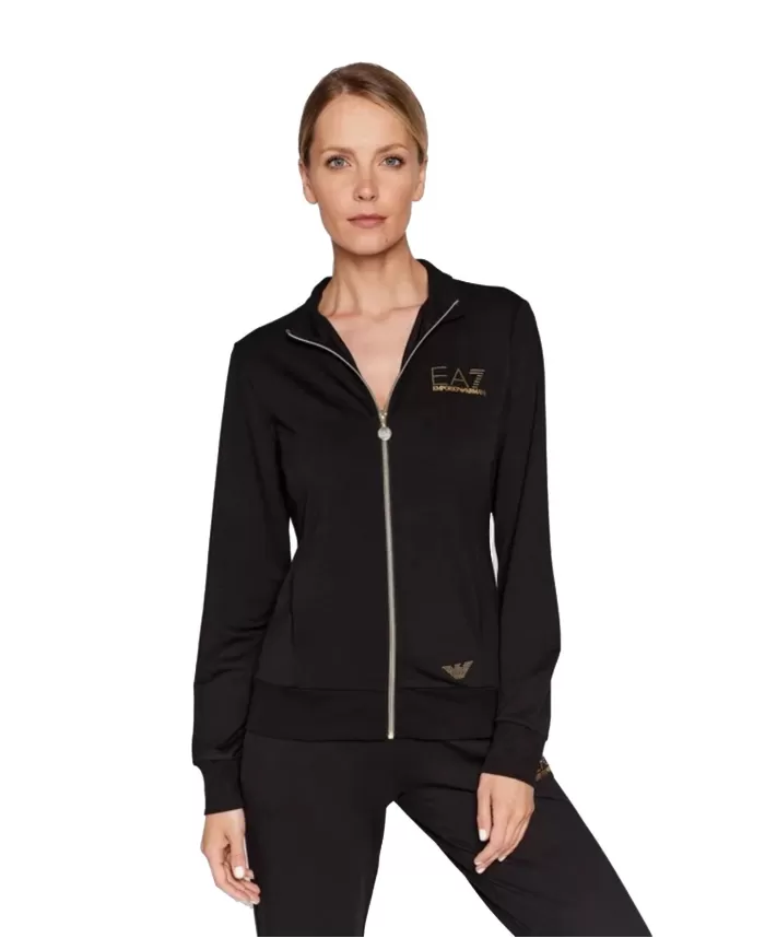Felpa donna nera con zip dettagli logati a strass 8NTM43 TJ9RZ | EA7 Felpa donna nera con zip dettagli logati a strass 8NTM43 TJ9RZ | EA7