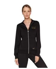 Felpa donna nera con zip dettagli logati a strass 8NTM43 TJ9RZ | EA7