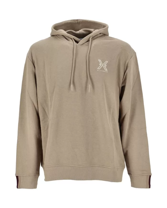 Felpa da uomo beige in cotone con cappuccio UMA24003FEP8 |RICHMOND Felpa da uomo beige in cotone con cappuccio UMA24003FEP8 |RICHMOND
