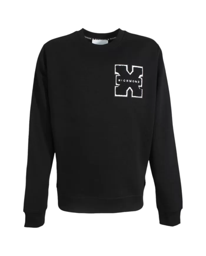 Felpa uomo nera regular in cotone UMA24034FEOF | RICHMOND Felpa uomo nera regular in cotone UMA24034FEOF | RICHMOND