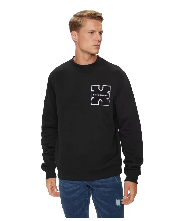Felpa uomo nera regular in cotone UMA24034FEOF | RICHMOND Felpa uomo nera regular in cotone UMA24034FEOF | RICHMOND