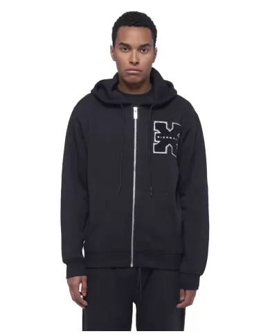 Felpa uomo nera in cotone con cappuccio e zip UMA24037FEOF | RICHMOND Felpa uomo nera in cotone con cappuccio e zip UMA24037FEOF | RICHMOND