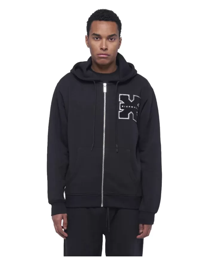 Felpa uomo nera in cotone con cappuccio e zip UMA24037FEOF | RICHMOND Felpa uomo nera in cotone con cappuccio e zip UMA24037FEOF | RICHMOND