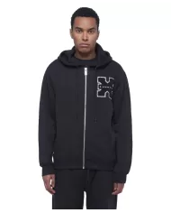 Felpa uomo nera in cotone con cappuccio e zip UMA24037FEOF | RICHMOND