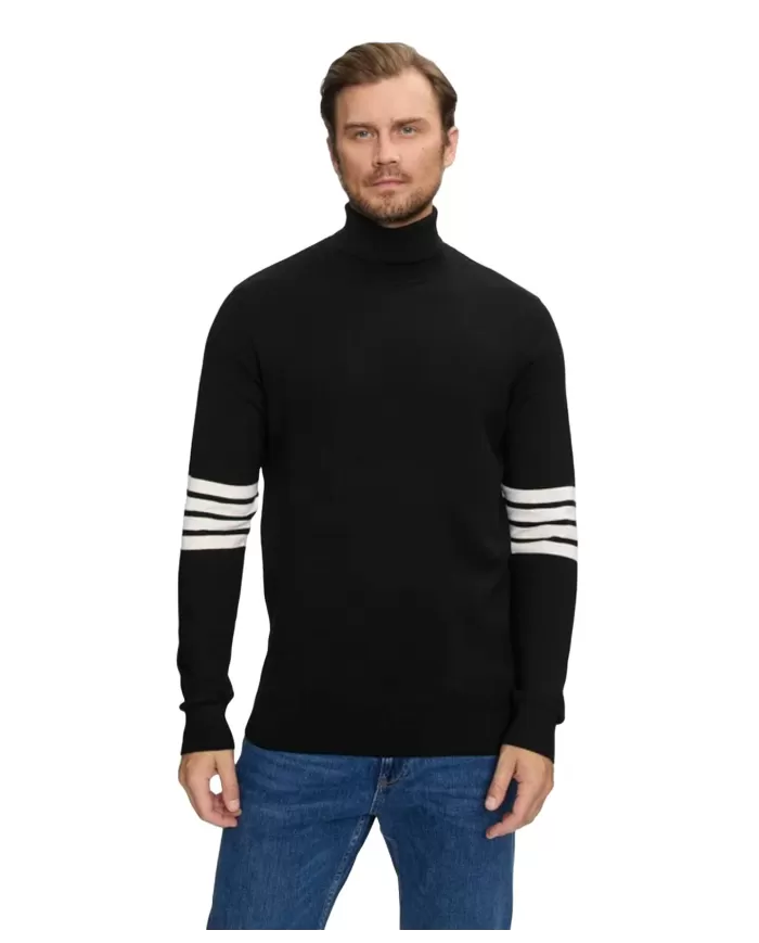 Dolcevita uomo nera dettagli stripes UMA24102LUIR | RICHMOND Dolcevita uomo nera dettagli stripes UMA24102LUIR | RICHMOND