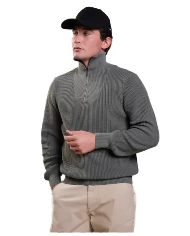Maglione uomo verde in cotone mezzo collo con zip ALEX COT | IMPURE Maglione uomo verde in cotone mezzo collo con zip ALEX COT | IMPURE