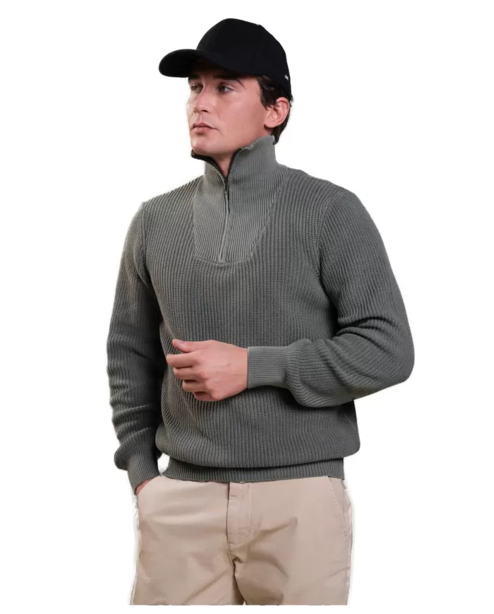 Maglione uomo verde in cotone mezzo collo con zip ALEX COT | IMPURE Maglione uomo verde in cotone mezzo collo con zip ALEX COT | IMPURE