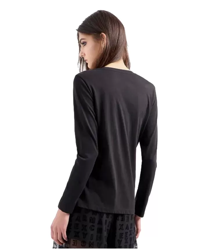 T-shirt Donna nera manica lunga cotone 6DYT38 YJDGZ|ARMANI EXCHANGE