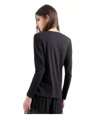 T-shirt Donna nera manica lunga cotone 6DYT38 YJDGZ|ARMANI EXCHANGE