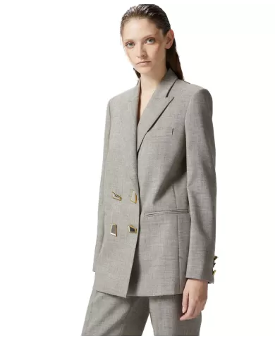 Giacca blazer donna beige creta in lana stretch 103544 A27D | PINKO