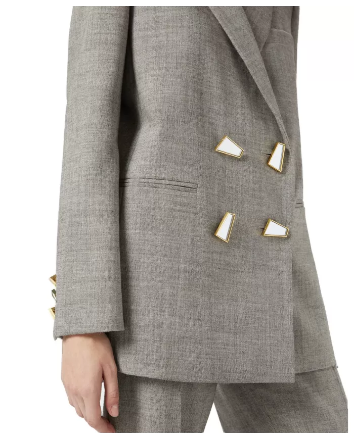 Giacca blazer donna beige creta in lana stretch 103544 A27D | PINKO