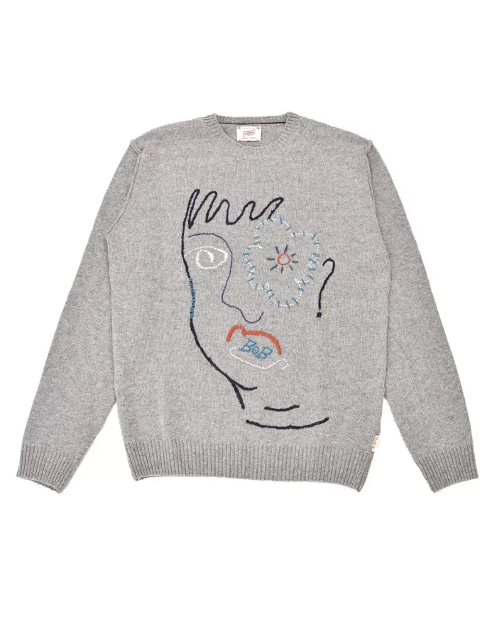 Maglia Uomo grigio in lana ricamo d'avanti MILOS R00439 |BOB Maglia Uomo grigio in lana ricamo d'avanti MILOS R00439 |BOB
