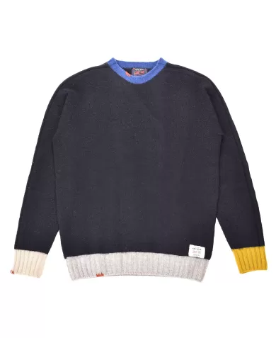 Maglia Uomo blu in lana con bordini in contrasto STINKY R00332 |BOB Maglia Uomo blu in lana con bordini in contrasto STINKY R00332 |BOB