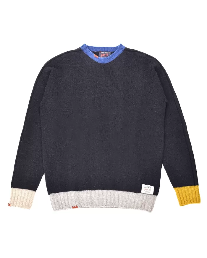 Maglia Uomo blu in lana con bordini in contrasto STINKY R00332 |BOB Maglia Uomo blu in lana con bordini in contrasto STINKY R00332 |BOB