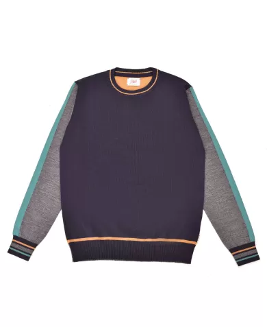 Maglia Uomo blu con contrasti grigio in lana a girocollo GOBIN |BOB Maglia Uomo blu con contrasti grigio in lana a girocollo GOBIN |BOB