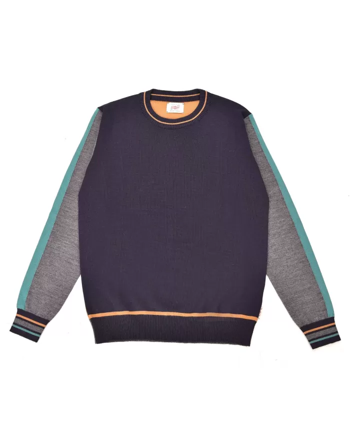 Maglia Uomo blu con contrasti grigio in lana a girocollo GOBIN |BOB Maglia Uomo blu con contrasti grigio in lana a girocollo GOBIN |BOB