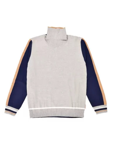 Dolcevita Uomo grigio con contrasti blu in lana DEUX |BOB Dolcevita Uomo grigio con contrasti blu in lana DEUX |BOB