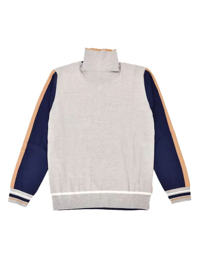 Dolcevita Uomo grigio con contrasti blu in lana DEUX |BOB Dolcevita Uomo grigio con contrasti blu in lana DEUX |BOB
