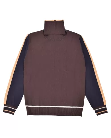 Dolcevita Uomo marrone con contrasto blu in lana DEUX |BOB Dolcevita Uomo marrone con contrasto blu in lana DEUX |BOB