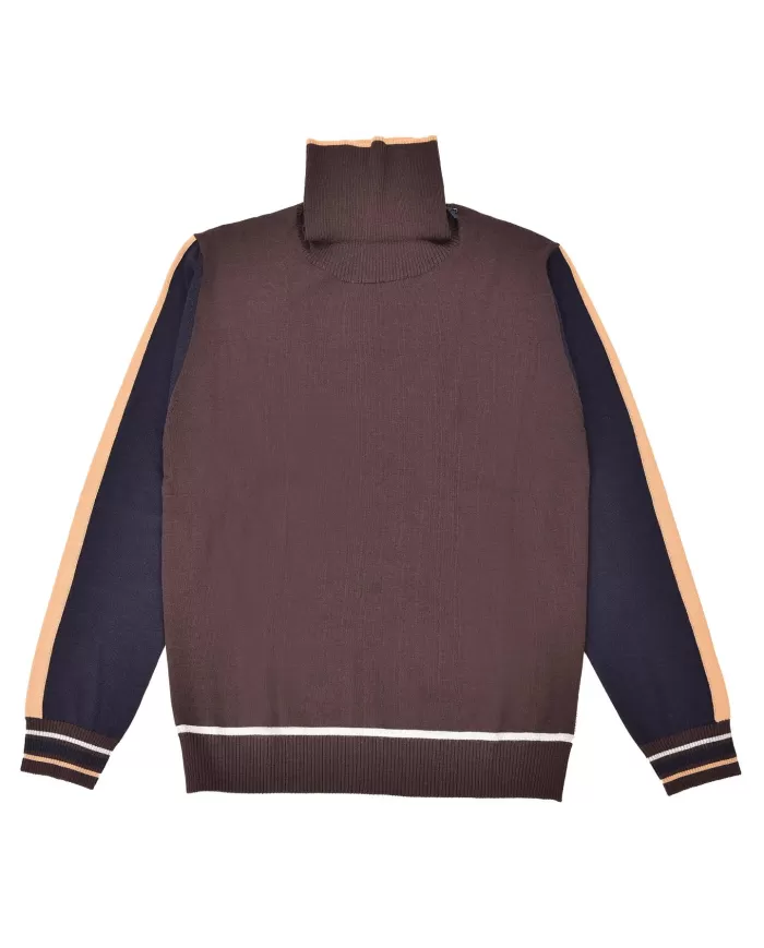 Dolcevita Uomo marrone con contrasto blu in lana DEUX |BOB Dolcevita Uomo marrone con contrasto blu in lana DEUX |BOB