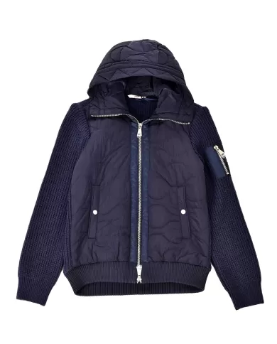 Giubbotto Uomo blu nylon trapuntato con inserti in lana ALES | BOB Giubbotto Uomo blu nylon trapuntato con inserti in lana ALES | BOB