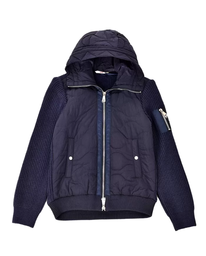 Giubbotto Uomo blu nylon trapuntato con inserti in lana ALES | BOB Giubbotto Uomo blu nylon trapuntato con inserti in lana ALES | BOB
