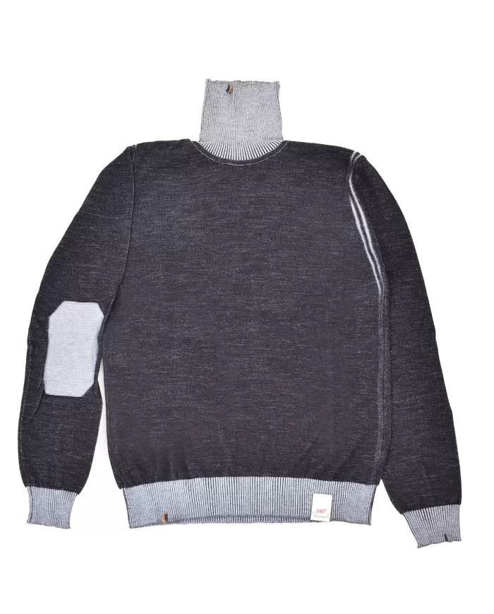 Dolcevita Uomo blu/grigio lana reversibile con ricamato ROCK |BOB Dolcevita Uomo blu/grigio lana reversibile con ricamato ROCK |BOB
