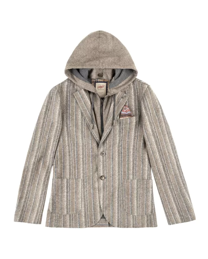Giacca Uomo beige lana stile blazer con cappuccio LEWIS 375|BOB Giacca Uomo beige lana stile blazer con cappuccio LEWIS 375|BOB