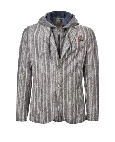 Giacca Uomo grigio rigato in lana stile blazer con cappuccio LEWIS|BOB Giacca Uomo grigio rigato in lana stile blazer con cappuccio LEWIS|BOB