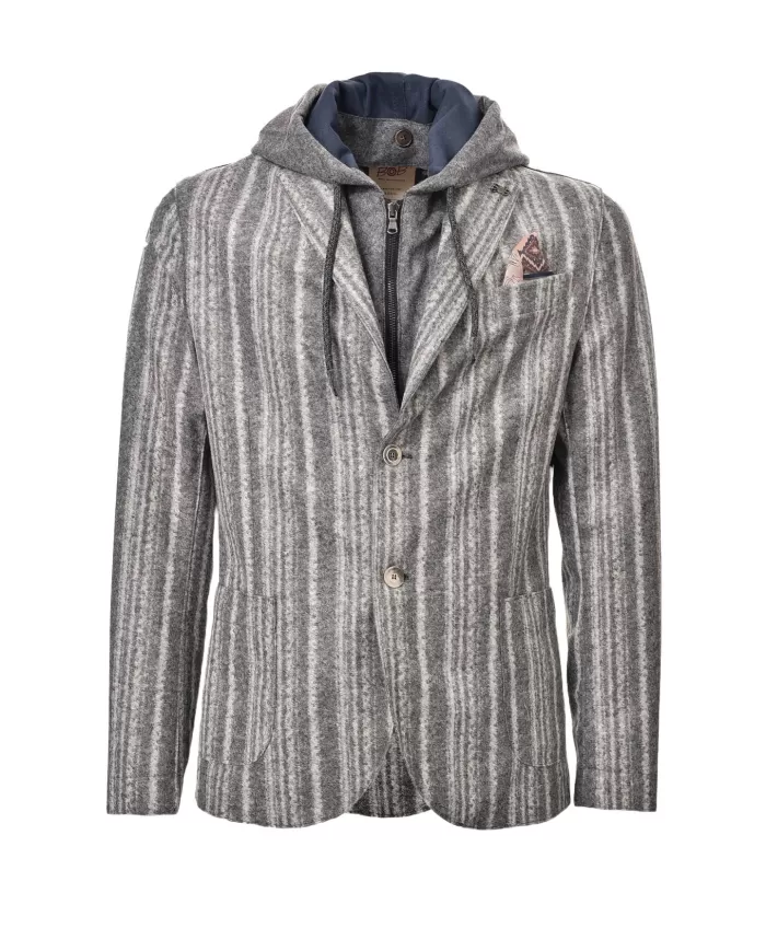 Giacca Uomo grigio rigato in lana stile blazer con cappuccio LEWIS|BOB Giacca Uomo grigio rigato in lana stile blazer con cappuccio LEWIS|BOB