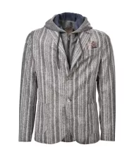 Giacca Uomo grigio rigato in lana stile blazer con cappuccio LEWIS|BOB Giacca Uomo grigio rigato in lana stile blazer con cappuccio LEWIS|BOB
