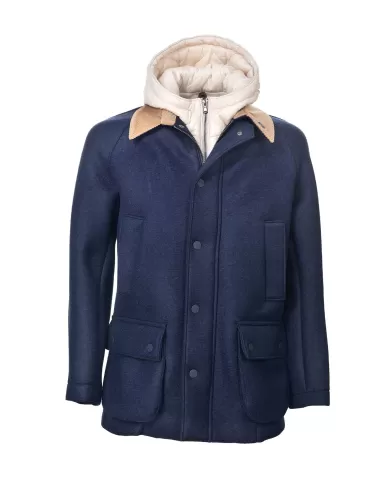 Giubbotto Uomo blu in lana con cappuccio rimovibile MILTON 347|BOB Giubbotto Uomo blu in lana con cappuccio rimovibile MILTON 347|BOB