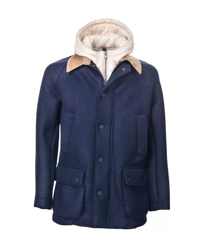 Giubbotto Uomo blu in lana con cappuccio rimovibile MILTON 347|BOB Giubbotto Uomo blu in lana con cappuccio rimovibile MILTON 347|BOB