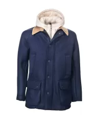 Giubbotto Uomo blu in lana con cappuccio rimovibile MILTON 347|BOB Giubbotto Uomo blu in lana con cappuccio rimovibile MILTON 347|BOB