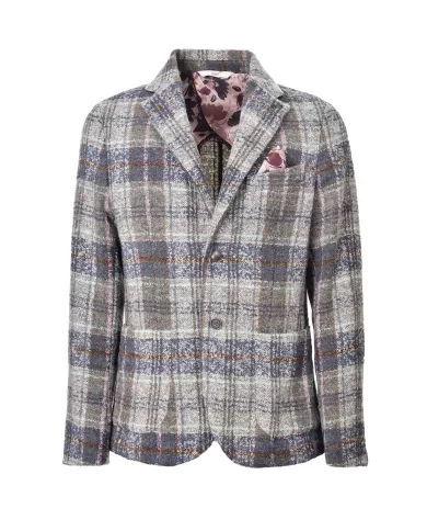 Giacca Uomo grigio/blu in lana con fantasia a quadri POCK 316|BOB Giacca Uomo grigio/blu in lana con fantasia a quadri POCK 316|BOB