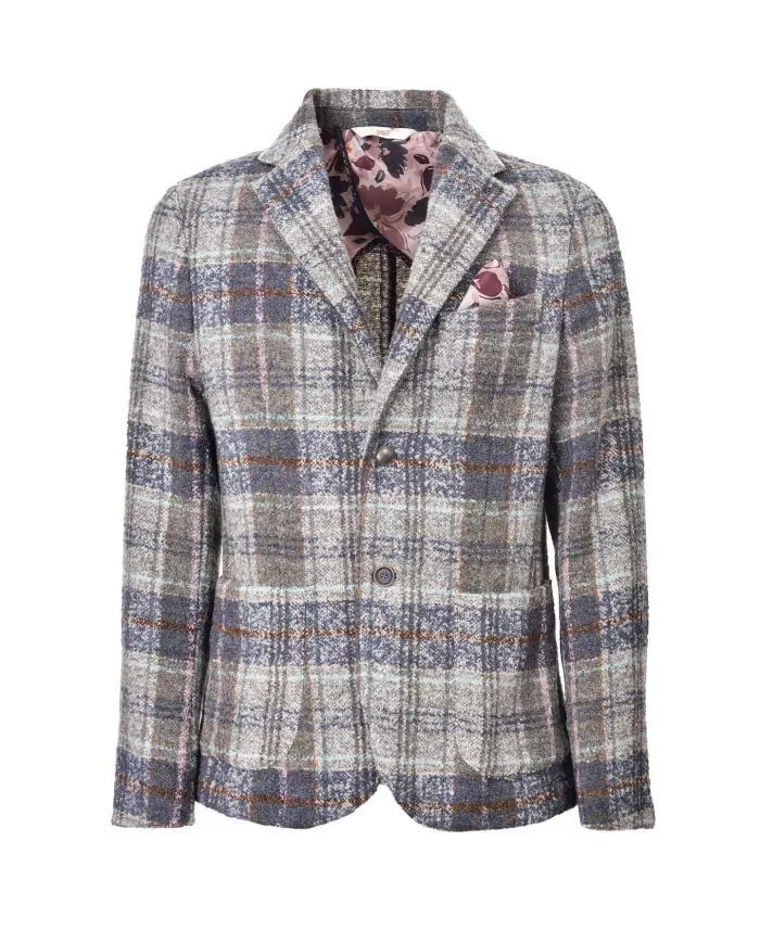 Giacca Uomo grigio/blu in lana con fantasia a quadri POCK 316|BOB Giacca Uomo grigio/blu in lana con fantasia a quadri POCK 316|BOB