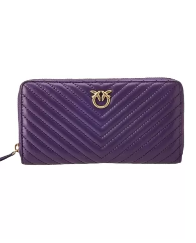 portafoglio zip-around viola da donna con pattern chevron | PINKO portafoglio zip-around viola da donna con pattern chevron | PINKO