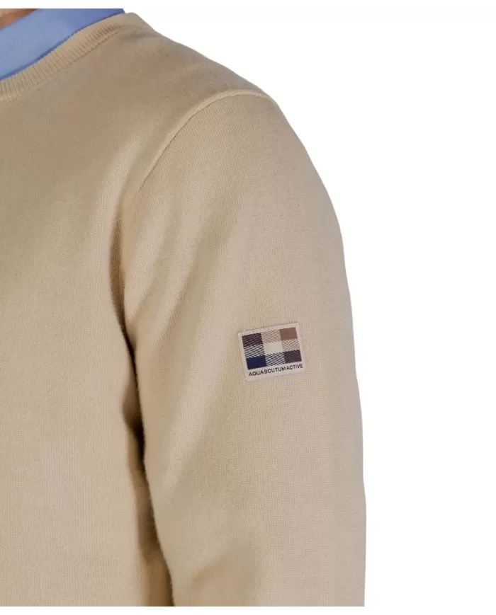 AQUASCUTUM Maglia Uomo A004_WO002 A-EP lana regular con patch active applicata 03 BEIGE AQUASCUTUM Maglia Uomo A004_WO002 A-EP lana regular con patch active applicata 03 BEIGE