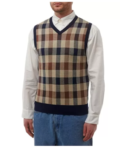 Gilet Uomo blu a quadri in lana A004_WO004|AQUASCUTUM Gilet Uomo blu a quadri in lana A004_WO004|AQUASCUTUM