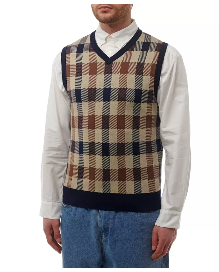 Gilet Uomo blu a quadri in lana A004_WO004|AQUASCUTUM Gilet Uomo blu a quadri in lana A004_WO004|AQUASCUTUM