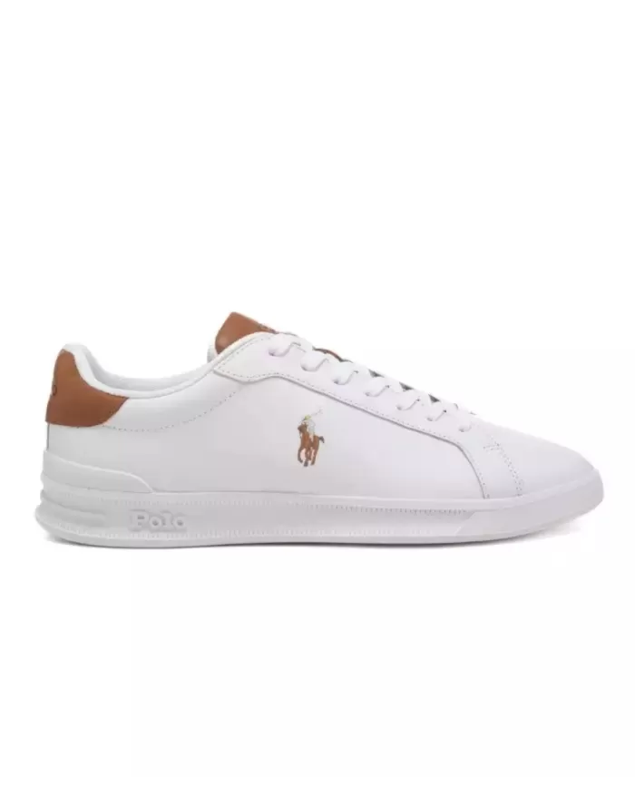 RALPH LAUREN Sneaker Uomo 809877598 P-EP pelle con talloncino e linguetta logati in contrasto 001 WHITE/TAN RALPH LAUREN Sneaker Uomo 809877598 P-EP pelle con talloncino e linguetta logati in contrasto 001 WHITE/TAN