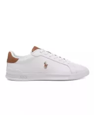 RALPH LAUREN Sneaker Uomo 809877598 P-EP pelle con talloncino e linguetta logati in contrasto 001 WHITE/TAN