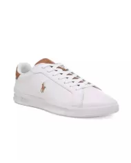 RALPH LAUREN Sneaker Uomo 809877598 P-EP pelle con talloncino e linguetta logati in contrasto 001 WHITE/TAN